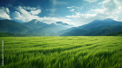 big wide grass field in the mountains