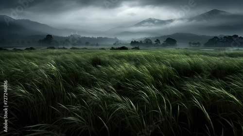 stormy windy night on a big grass field