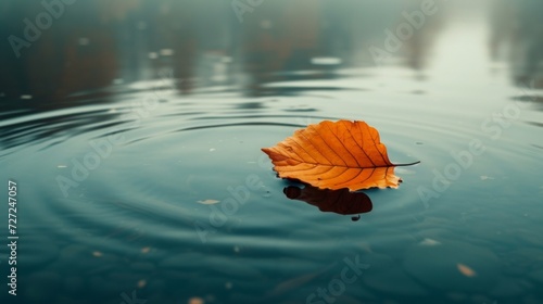 A single leaf floating on a calm pond, capturing minimalistic beauty in solitude