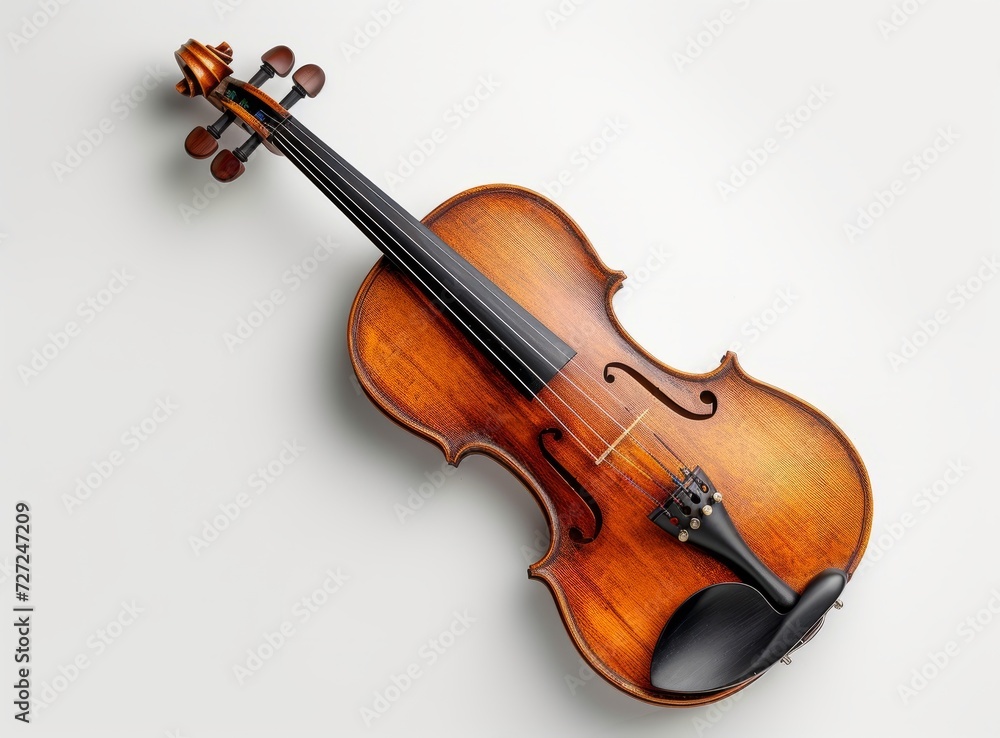Fototapeta premium An antique violin on a white background, showcasing the rich wood texture and elegant design.