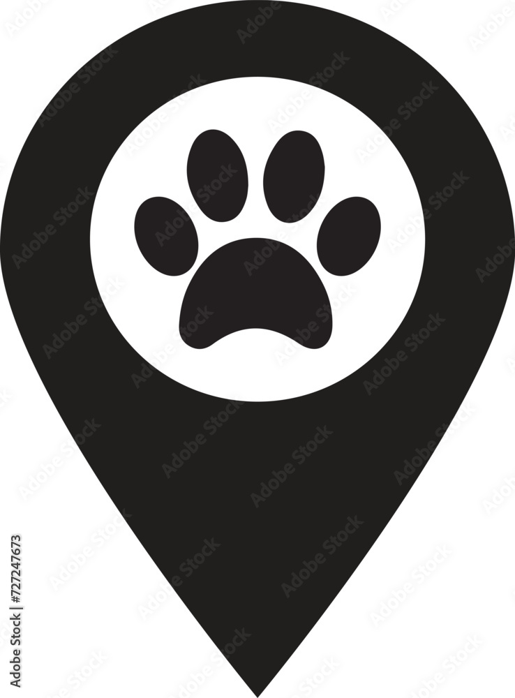 Map pointer paw print icon . Dog paw print icon on location pin . Pet locator icon vector Map pointer paw print icon . Dog paw print icon on location pin . Pet locator icon vector