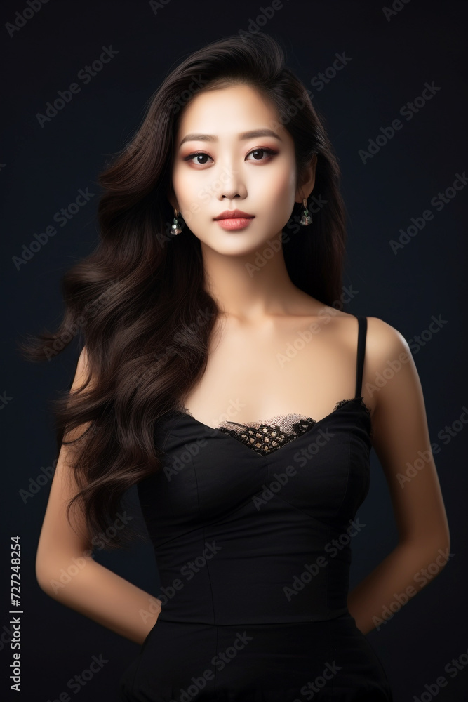 A young beautiful girl wearing a black dress with long hair, cute, innocent, and attractive looks, beautiful model girl, generative ai. A young beautiful girl wearing a black dress with long hair, cute, innocent, and attractive looks, beautiful model girl, generative ai.