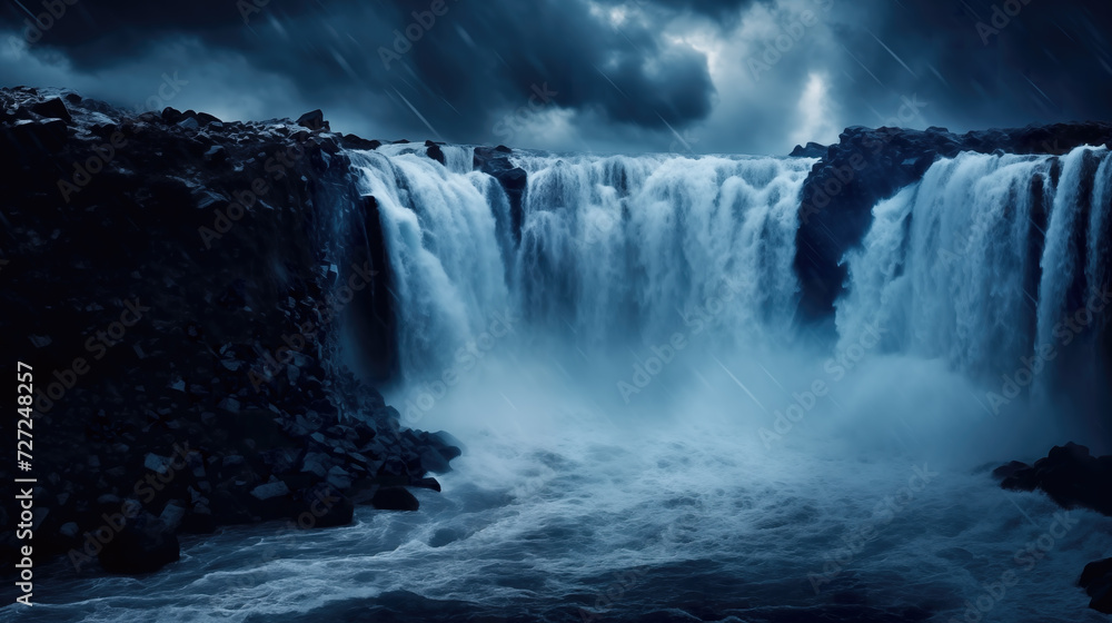 impressive epic night scenery with high big waterfalls impressive epic night scenery with high big waterfalls