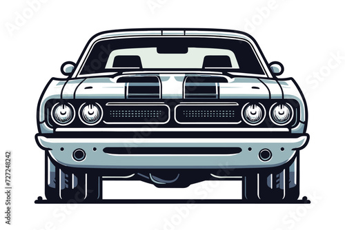 Vintage American muscle car vector illustration, classic retro custom muscle car design template isolated on white background