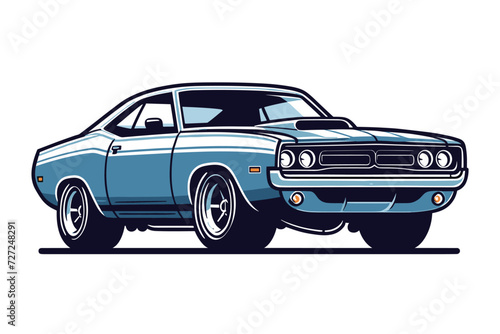 Vintage American muscle car vector illustration  classic retro custom muscle car design template isolated on white background