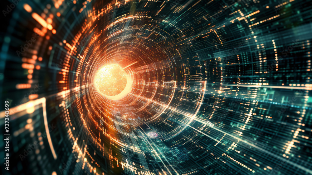 Obraz premium Code Reverie: Bridging Millennia in a Time Tunnel. Generative AI