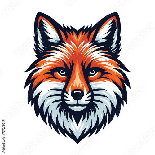 Wild animal red fox vulpa head face design vector, zoology illustration, foxy flat design template isolated on white background