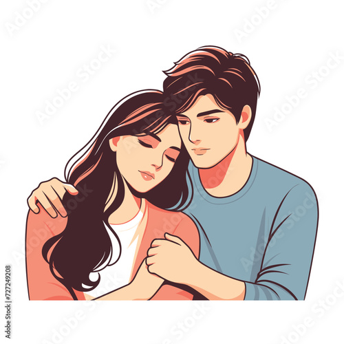 Romantic couple lovers vector illustration, Happy young male female couple together, wife and husband loving relationships. Flat design illustration isolated on white background