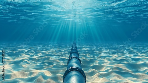 Subsea oil and gas pipeline  underwater metal conduit for transport in blue ocean photo
