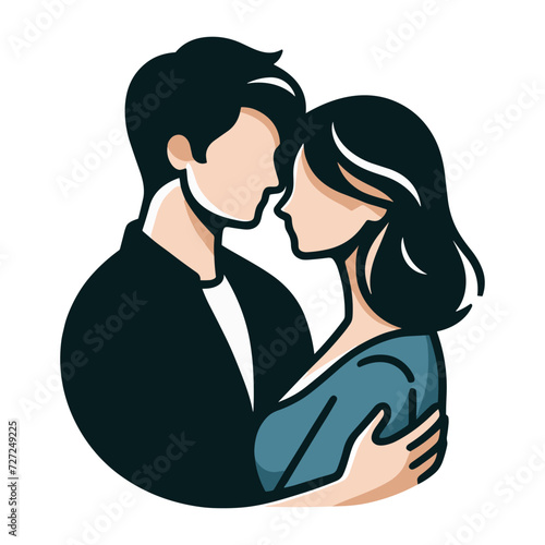 Romantic couple lovers vector illustration, Happy young male female couple together, wife and husband loving relationships. Flat design illustration isolated on white background