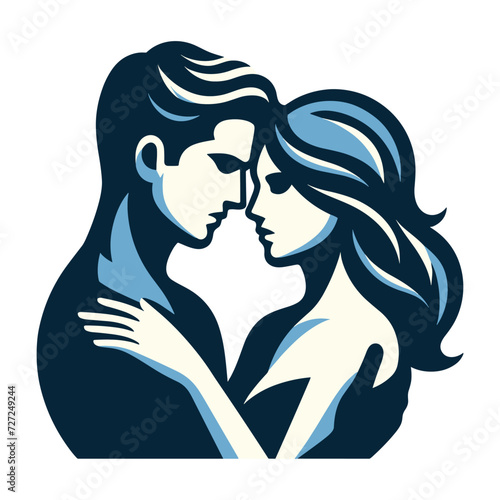Romantic couple lovers vector illustration, Happy young male female couple together, wife and husband loving relationships. Flat design illustration isolated on white background