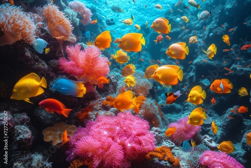 Wallpaper Mural A colorful community of marine life thrives in the tranquil waters of a stony coral reef, surrounded by vibrant sponge and elegant aquarium decor Torontodigital.ca