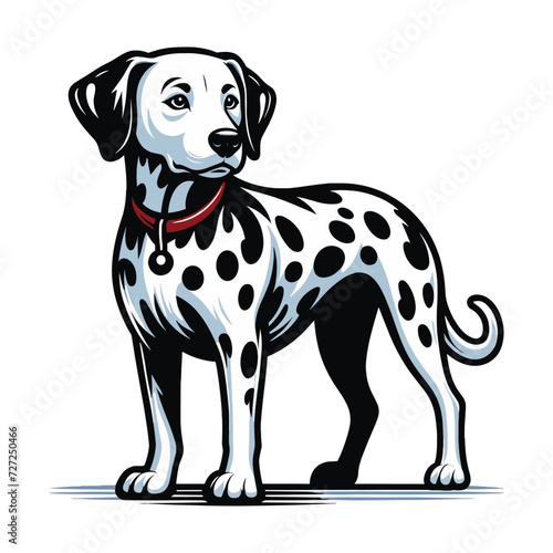 Cute adorable dalmatian dog cartoon character vector illustration, funny pet animal dalmatian puppy flat design mascot logo template isolated on white background