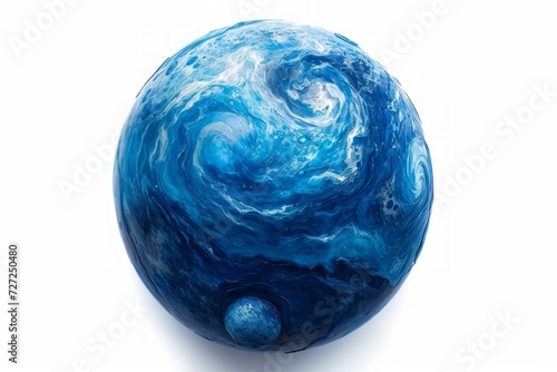 Realistic portrayal of Neptune, the ice giant, showcasing its deep blue hues and stormy atmosphere against a clean white background Generative AI