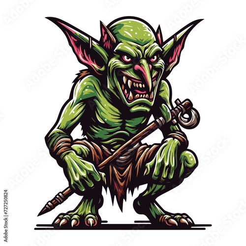 Goblin orc vector character illustration, mythical fantasy horror monster design template isolated on white background
