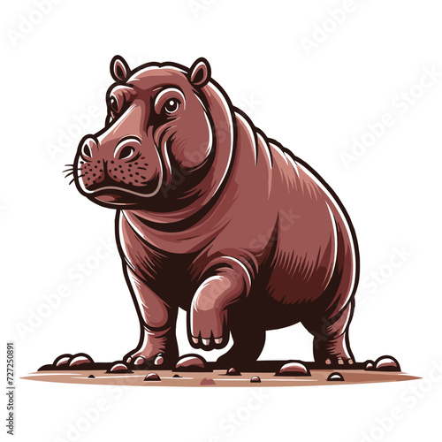 Wild animal hippopotamus design vector, zoology illustration, hippo flat design template isolated on white background