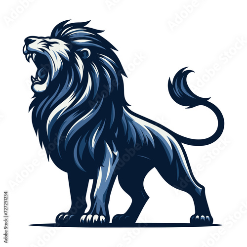 Wild roaring lion full body vector illustration, zoology illustration, majestic predator safari animal big cat design template isolated on white background