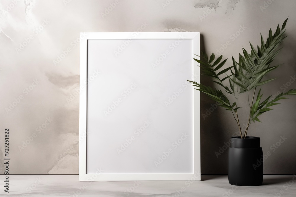 Mockup Frame with Plants on stone and light shade Mockup Frame with Plants on stone and light shade