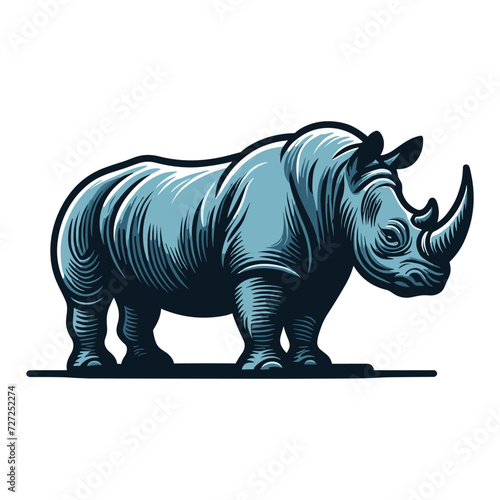 African savannah standing rhinoceros vector design, zoology illustration, wild animal rhino logo template isolated on white background © lartestudio