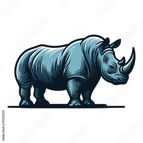 African savannah standing rhinoceros vector design  zoology illustration  wild animal rhino logo template isolated on white background