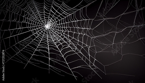 Real creepy spider webs silhouette isolated on black banner panorama, Ai generated image