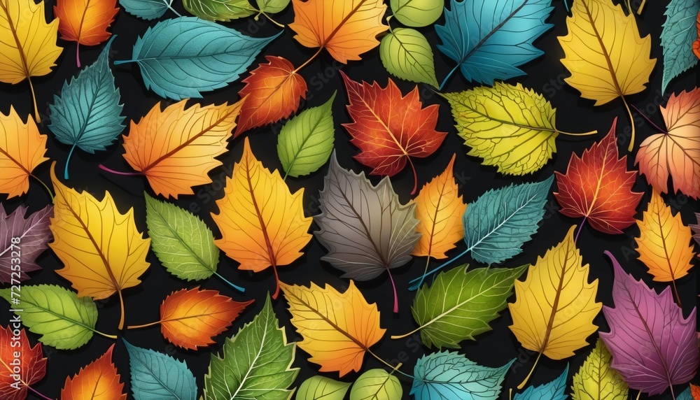 Illustration of different colored plant leaves lined up next to each other in different shapes and sizes - ai generated Illustration of different colored plant leaves lined up next to each other in different shapes and sizes - ai generated