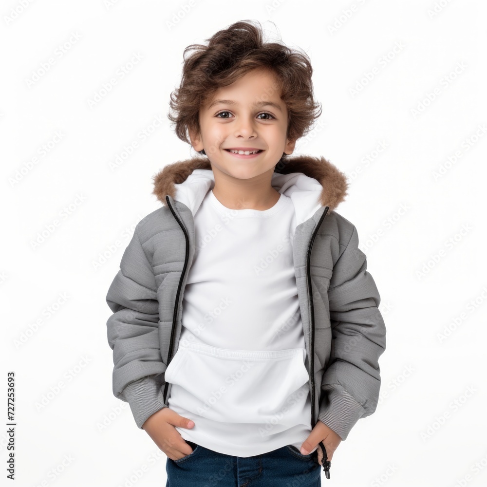 Stock image of a child in casual clothing on a white backdrop Generative AI Stock image of a child in casual clothing on a white backdrop Generative AI