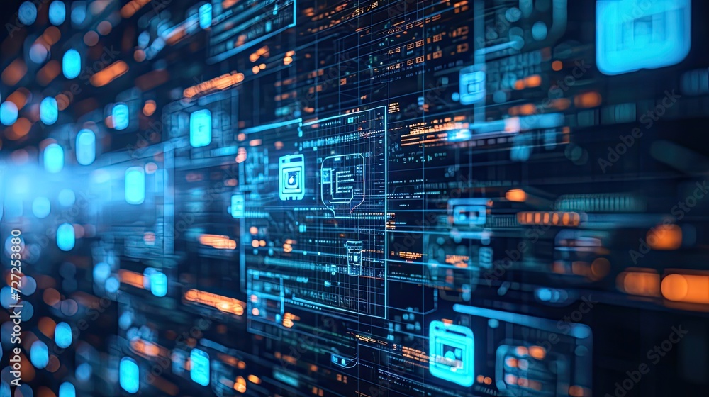 Robust Cybersecurity Infrastructure. A state-of-the-art cybersecurity setup, emphasizing the strength and reliability of digital defenses against cyber threats. Robust Cybersecurity Infrastructure. A state-of-the-art cybersecurity setup, emphasizing the strength and reliability of digital defenses against cyber threats.