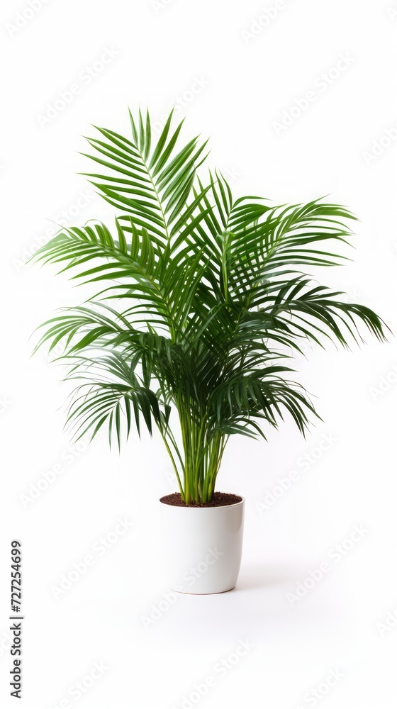 Stock image of a Parlor Palm on a white background, feathery, arching fronds, elegant and adaptabl Generative AI