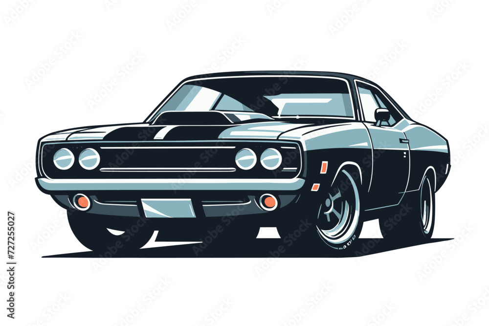 Vintage American muscle car vector illustration, classic retro custom ...