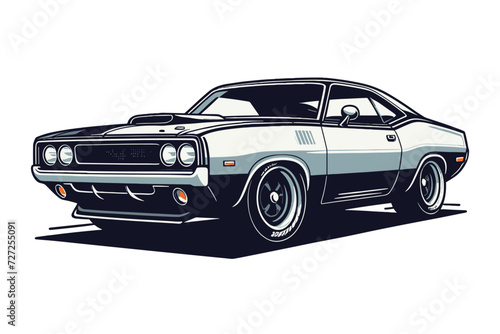 Vintage American muscle car vector illustration  classic retro custom muscle car design template isolated on white background