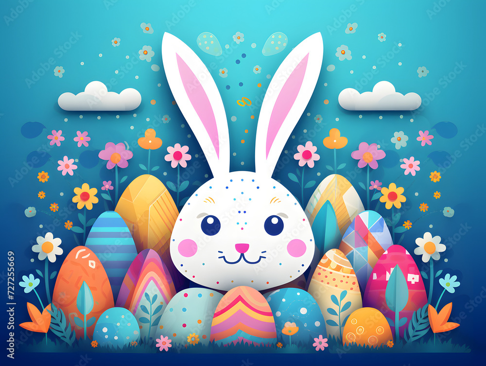 Easter bunny and Easter colorful eggs illustration Easter bunny and Easter colorful eggs illustration