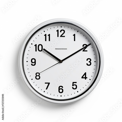 Stock image of an office wall clock on a white background, functional, timekeeping accessory Generative AI