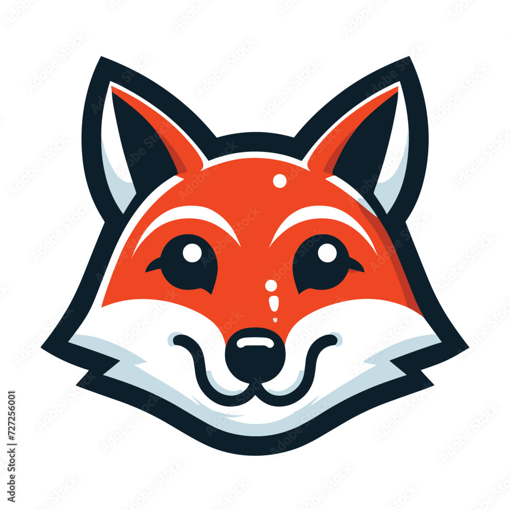 Obraz premium Cute adorable fox head face cartoon character vector illustration, funny wolf foxy flat design template isolated on white background