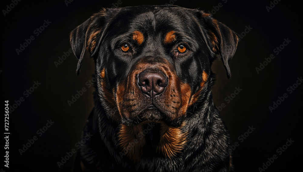 Portrait of a purebred rottweiler on a black background Portrait of a purebred rottweiler on a black background