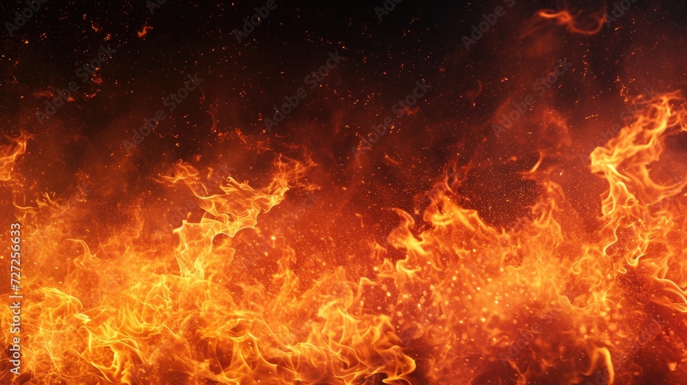 Inferno Ignition: Blazing Flames on Isolated Black Background Inferno Ignition: Blazing Flames on Isolated Black Background