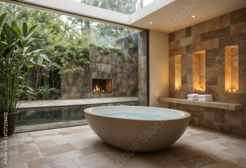 bathroom interior featuring bathtub and shower in contemporary luxury design
