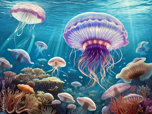 jellyfish groups in underwater generative ai