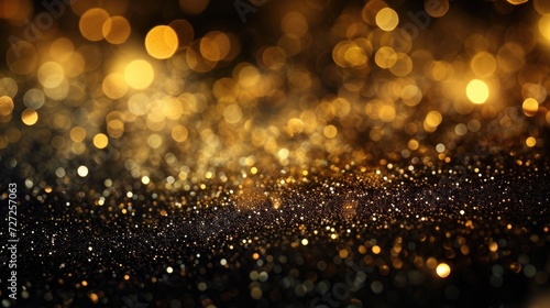 Shimmering Night: Abstract Black and Gold Glitter Background with De-Focused Lights