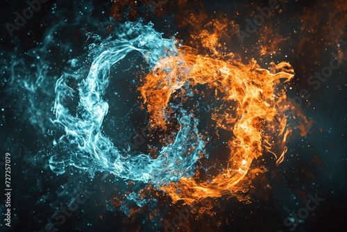 Harmonious Elements: Fire and Water Illustration with Spiritual Symbolism