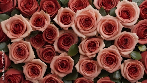 Pink roses in a bridal bouquet as a background  top view