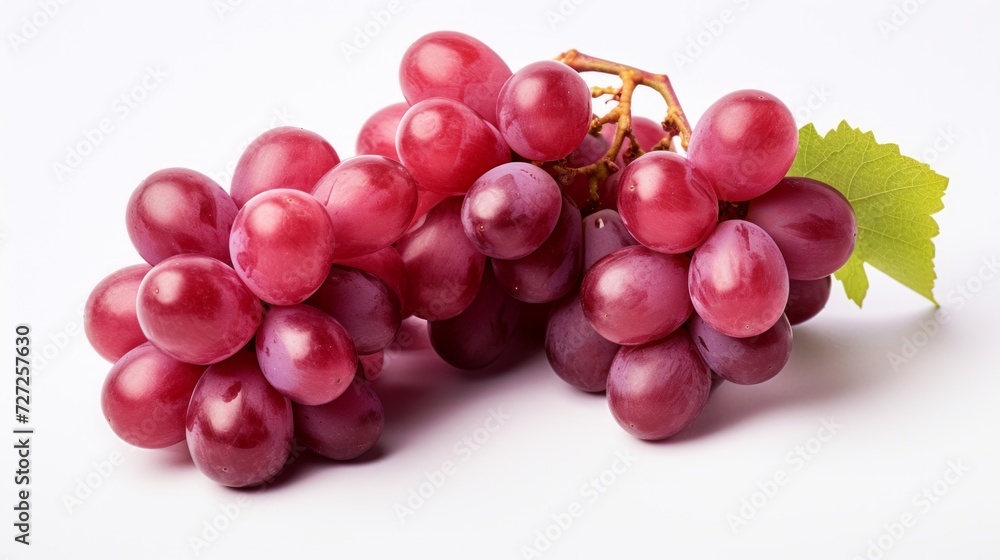 Three sweet red grapes captured in a close-up realistic photo against a white background Generative AI Three sweet red grapes captured in a close-up realistic photo against a white background Generative AI