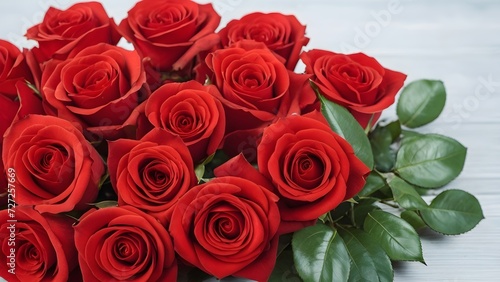 Red roses on a white background with copy space for your text.