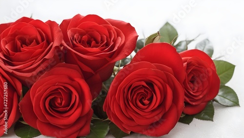 Red roses on a white background with copy space for your text.