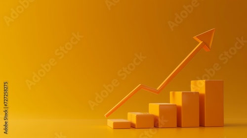 an orange graph with growth arrow, going up, in the style of minimalistic metal sculptures.