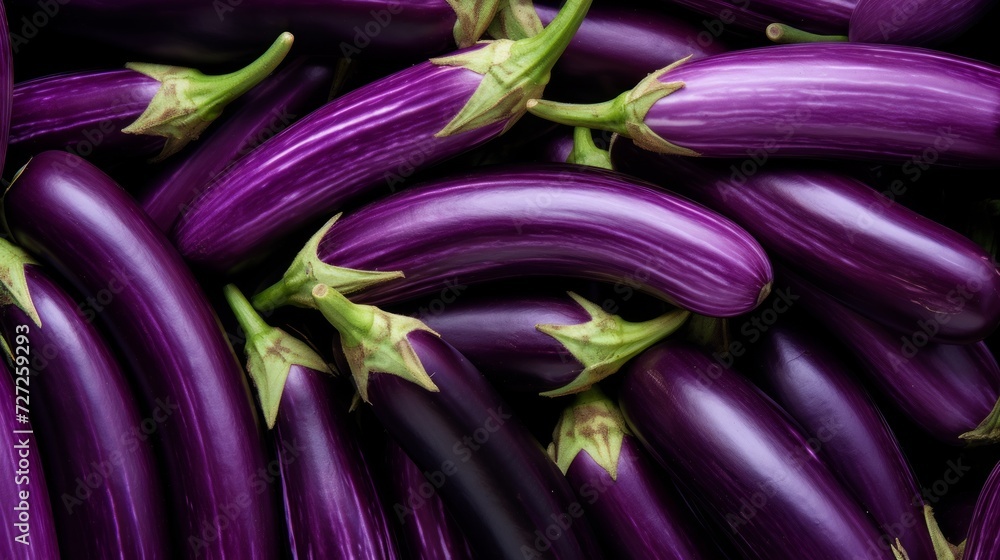 A box of vibrant purple eggplants, close-up realistic photo Generative AI A box of vibrant purple eggplants, close-up realistic photo Generative AI