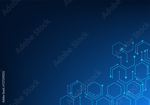 Abstract technology background Hexagon with truncated lines It is modern, interesting, high-tech, and represents the digital transmission of technological circuits. Vector illustration