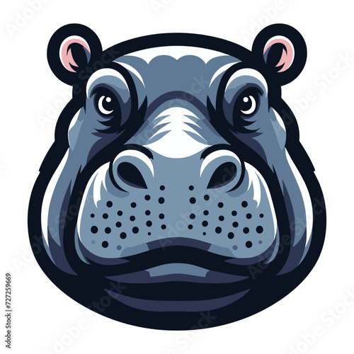 Wild animal hippopotamus head face design vector, zoology illustration, hippo flat design template isolated on white background