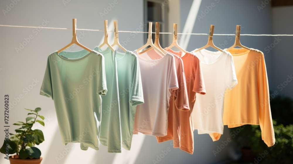 A picture of clothes drying line outdoor hanger Generative AI A picture of clothes drying line outdoor hanger Generative AI