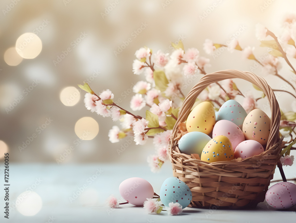Easter basket with colorful eggs Easter basket with colorful eggs